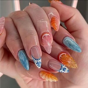 Artistic Orange vacation Press-On Nail Set